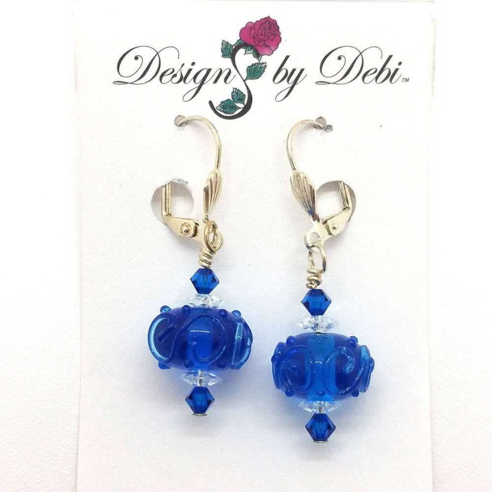 3/$25 Blue Glass & Swarovski Crystal Leverbacks